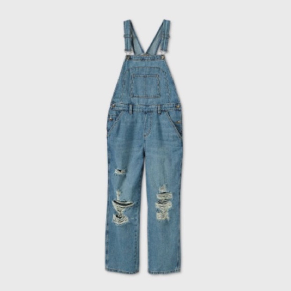 Distressed Denim Overalls
